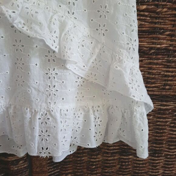 Zara Embroidered Eyelet Ruffle Tank Top Blouse Medium White Cottagecore Romantic - Picture 3 of 7